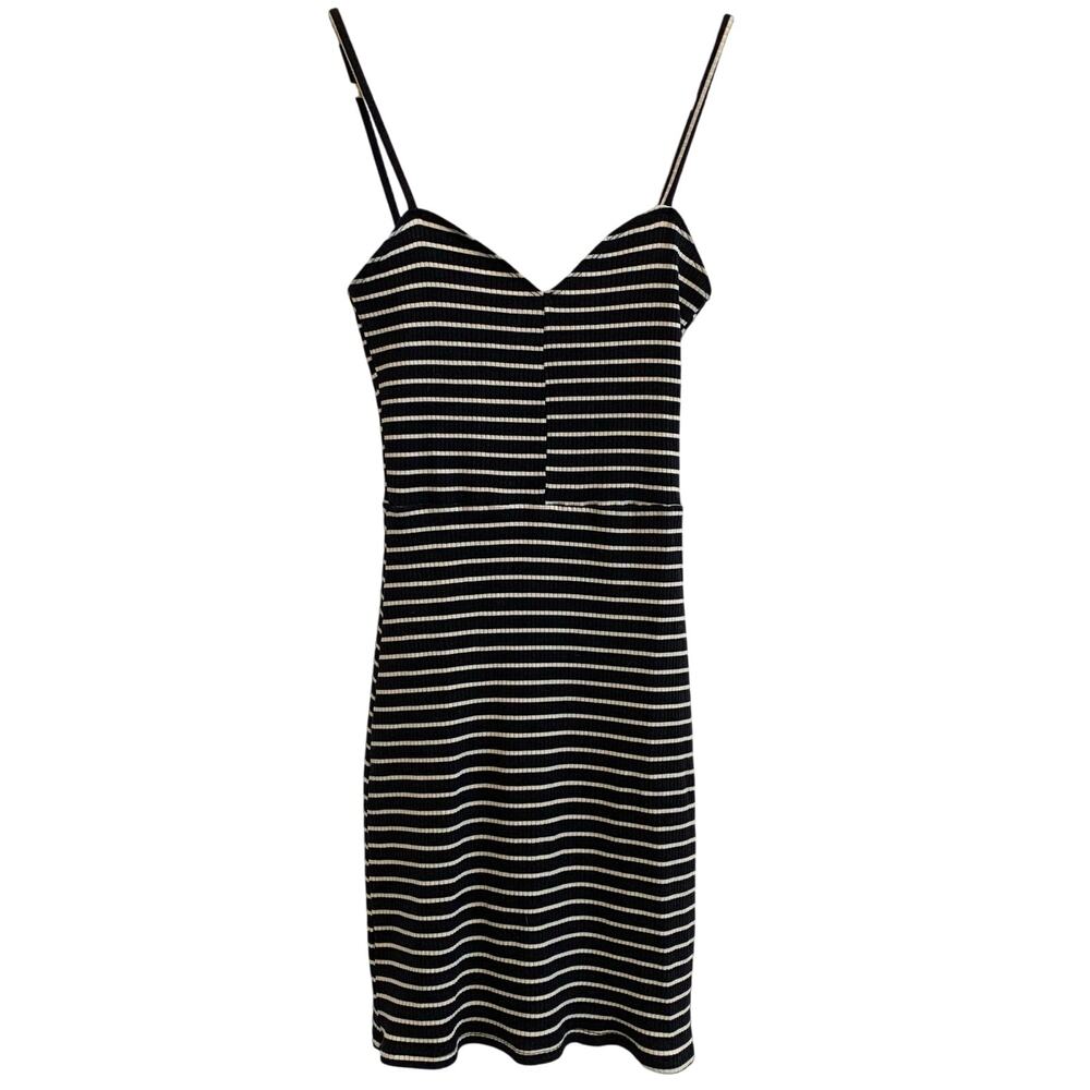 Reformation Black and White Striped Body Con Mini Dress